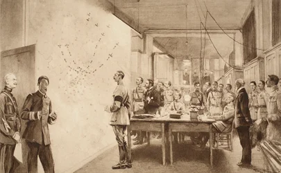 1914〜19年のパリでのゴータ襲撃の進展を示すフランス航空省の司令官とスタッフ