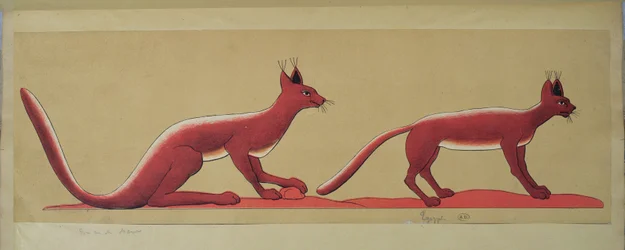 2匹の野生の猫を描いたオリジナルの古代エジプトの壁画のコピー