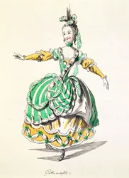 ダーダヌスのフリジェンヌの衣装デザイン、ルクレールドゥラブレール作の台本、ジャンフィリップラモー（1683-1764）作、A。ギヨーモフィルス作ファクシミリ（カラー彫刻）