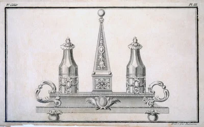 Duhamelがまとめた新古典主義の金属細工のデザインのパターンブックから、1770年代から80年代にかけて作られたクルーセット