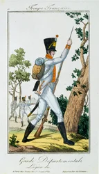 Troupes Francaisesのパブの部署警備隊。 chezバセット、パリ、c.1790