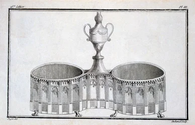 Duhamelがまとめたネオクラシックな金属細工のデザインのパターンブックからのPuginによるデザイン、1770年代〜80年代