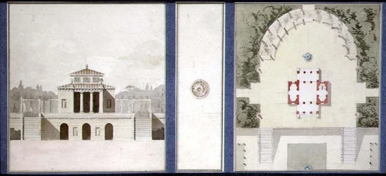 モニュメントのデザイン 1825年頃（紙にペンとインク、水彩画）