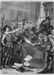 オリバー・クロムウェル(1599-1658)による議会解散 イギリスを統治した軍人・政治家モーリス・ラシャトレ著「ローマ教皇の歴史（...）世紀を超えた女王王と皇帝の犯罪」に掲載された図版
