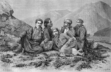 今日のシリアからのロバドライバー。フェニシア、レバノン、ジューディーへの旅。 1884年、ルイシャルルエミールロルテの1875-1880（bw彫刻）