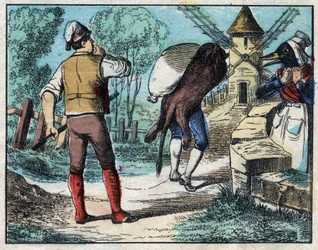 ライオンの皮をかぶったロバ。ジャン・ド・ラ・フォンテーヌ(1621-95)の寓話。19世紀末のエピナルの画像。