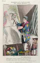 画家、フジェールの役を演じたデュガゾン、陰謀エピストレール、1799年、パリのテアトルフランセで制作（カラー彫刻）