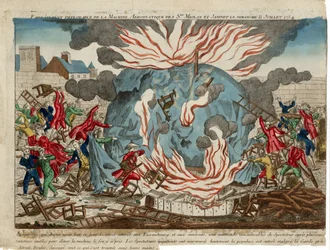 Srs空気静力学マシンの悲惨な大火。 1784年7月11日日曜日のミオランとジャニネット。 1784年（手描きの彫刻）