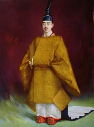 戴冠礼装束をまとった昭和天皇（1901-1989）、1928年