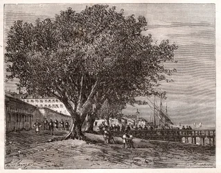 Evian-les-Bains (Evian les Bains) - Haute-Savoie - V.-A. Malt-Brownの "La France illustree: geographie, histoire, administration statistique "に掲載された彫刻。 1884年
