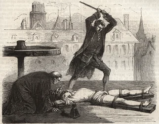 1777年にパリのグレーブ広場で行われた毒殺者アントワーヌ・フランソワ（アントワーヌ・フランソワ）・デスルーズ（1744-1777）の処刑（Le torice de la roue） - パリのグレーブ広場で車輪の上で壊されたデスルーズの処刑