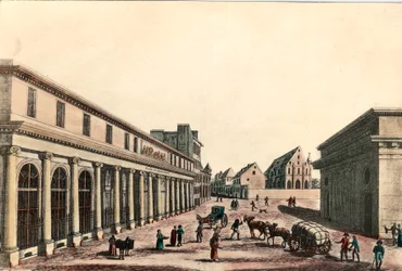 Vista exterior da escola de medicina em Paris sob o consulado (1799-1804). Gravura do século XIX. Coleção privada.