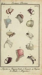 1800年のファッショナブルな帽子（手彩色の銅版画