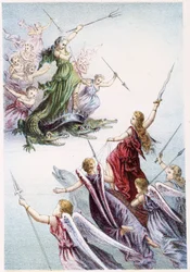 海の悪霊と善霊の戦い-H.ド・ラ・ブランシェールの「海の底への旅」にて。Paris, ed.Jouvet et Cie, sd.1880.