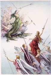海の悪霊と善霊の戦い-H.ド・ラ・ブランシェールの「海の底への旅」にて。Paris, ed.Jouvet et Cie, sd.1880.(ダブル02950)