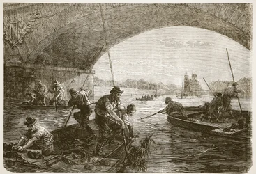セーヌ川での武器釣り、カッセルのフランスとドイツ間の戦争の歴史、1870年から1871年までのイラスト