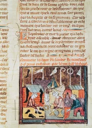 Fol.122vセントデニス近くのレンディフェアでの商人、Grandes Chroniques de France、1375-79