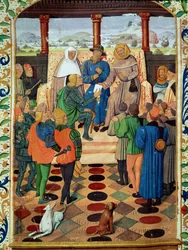 Fol.185vシャルル7世（1403-61）ジャンドブイユ（1405-78）によるルジュヴェンセルからジャンヌダルク（1412-31）への文書の提出