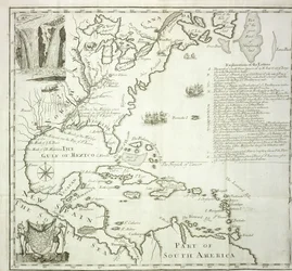 北アメリカの大西洋岸の折りたたみ地図、1714年