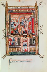 Fr 2091 fol.129聖デニスと彼の仲間たちに彼の前に連れて来られた命令を与えるシシンニウスはヴィーデセントデニスから1317年