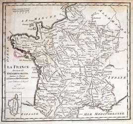1791年の国民議会の法令に従って83県に分割されたフランス