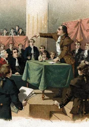 Revolução Francesa - Georges Jacques Danton (1759-1794) exclamando “”para derrotar, precisamos de audácia, e sempre audácia”” Agosto de 1792 (Revolução Francesa: Georges Danton falando “”Precisamos de audácia, e ainda mais audácia, e sempre audácia! “” Ago