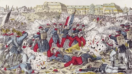 1870年8月31日のセダンの戦いでプロイセン軍に囲まれたフランス軍