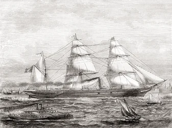 フランスの蒸気船である大西洋横断船ペレイア号（1866-1888）、1870年に出版されたLes Merveilles de la Scienceより