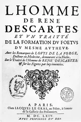1674年にパリで公開された、デカルトの人間とフェトゥスの形成に関する論文の口絵