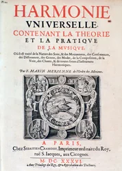 マリンメルセンヌ（マリンメルセンヌまたはルペールメルセンヌ）（1588-1648）、1637年の音楽の理論と実践を含むユニバーサルハーモニーの口絵。