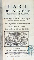 Pherotee La Croixの「The art of French and Latin poetry, with an idea of music under a new method」の正面図。