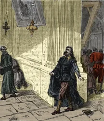 1582年、イタリアのピサ大聖堂でランプの振り子のような揺れを観測するイタリアの科学者ガリレオ・ガリレイ（1564-1642） - Engraving i