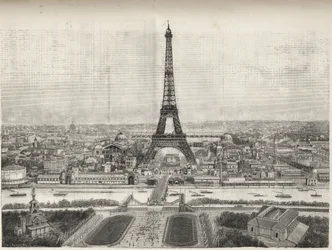 General View of the World Fair in Paris in 1889 with Eiffel tower from Trocadero, engraving - General view of the World Fair in Paris in 1889 with the Eiffel Tower, engraving in Le Monde illustrious de 1889