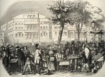 Vue générale du boulevard du Temple - Merchants ambulants - Edmond Texier 1852年の "Tableau-de-Paris "のエングレーヴィング。