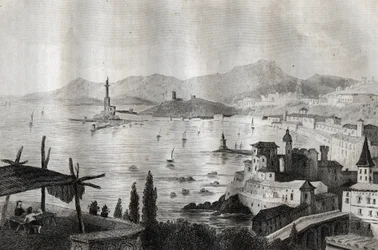 Genova - Genes - Genoa - M. de Norvins, Ch. Nodier 1834-1836による "Picturesque Italy "からのエングレーヴィング。