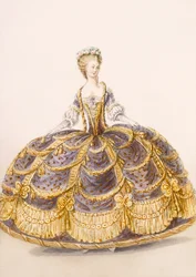 コートでのプレゼンテーションに適したガウン、Galeries des Modes et Costumes Francais、c.1778-87 99：clothingのプレート。伝統的なドレス;伝統的な衣装;ファッション;図;