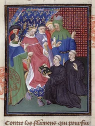 Guillaume de Nangis (d.1300 or 1303)が、1285年から1314年までフランス王だったPhilippe IV le Belに本を贈った（ベラム）（239257の詳細）。