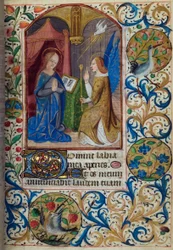 H - L-3-3 fol。 26r受胎告知、時間の本、パリの使用、15世紀半ば