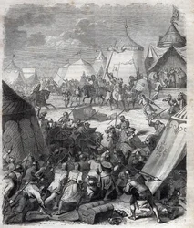 百年戦争：ポワチエの戦い（1356年）。モーリス・ラシャトレ著「ローマ教皇の歴史（...）世紀を超えた王妃と皇帝の犯罪」に掲載されている図版