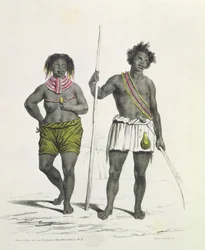 アンゴラ、ベンゲラ王国の偶像崇拝的な黒人像、ゴドフロワ・エンゲルマン（1788-1839）による版画