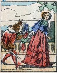 フランスの作家、シャルル・ペロー（1628-1703）の物語 "Riquet a la houppe "の挿絵。エピナルのイメージング・ペランの木版画。19世紀後半の作品。
