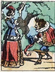 フランスの作家、シャルル・ペロー（1628-1703）の物語 "Riquet a la houppe "の挿絵。エピナルのイメージング・ペランの木版画。19世紀後半の作品。