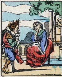 フランスの作家、シャルル・ペロー（1628-1703）の物語 "Riquet a la houppe "の挿絵。エピナルのイメージング・ペランの木版画。19世紀後半の作品。