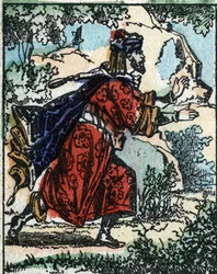 千夜一夜物語」のイラスト。アリババ（アリババ）。Imaging Pellerin - Epinal, sd. の木版画。19世紀後半