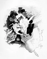 ジュールシェレ作、パリの最初のグランバルマスクシアターデロペラ、1896を宣伝するポスターのイラスト、1896年