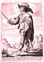 ルイ13世時代（1601-43年）の兵士のイラスト（エングレービング）（モノクロ写真）