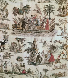 小説Paul et Virginie、Toile de Nantes、c.1800（プリントコットン）の事件のイラスト