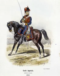 帝国軍。1854年の馬上の砲兵-A.バルビエ著「軍隊の歴史」より