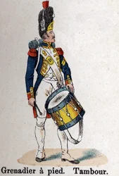 帝国軍ナポレオン1世：徒歩の擲弾兵 - 太鼓。Lienhart and Humbert著『Les Uniforms de l