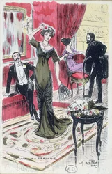 劇場のホワイエでは、はがき1910